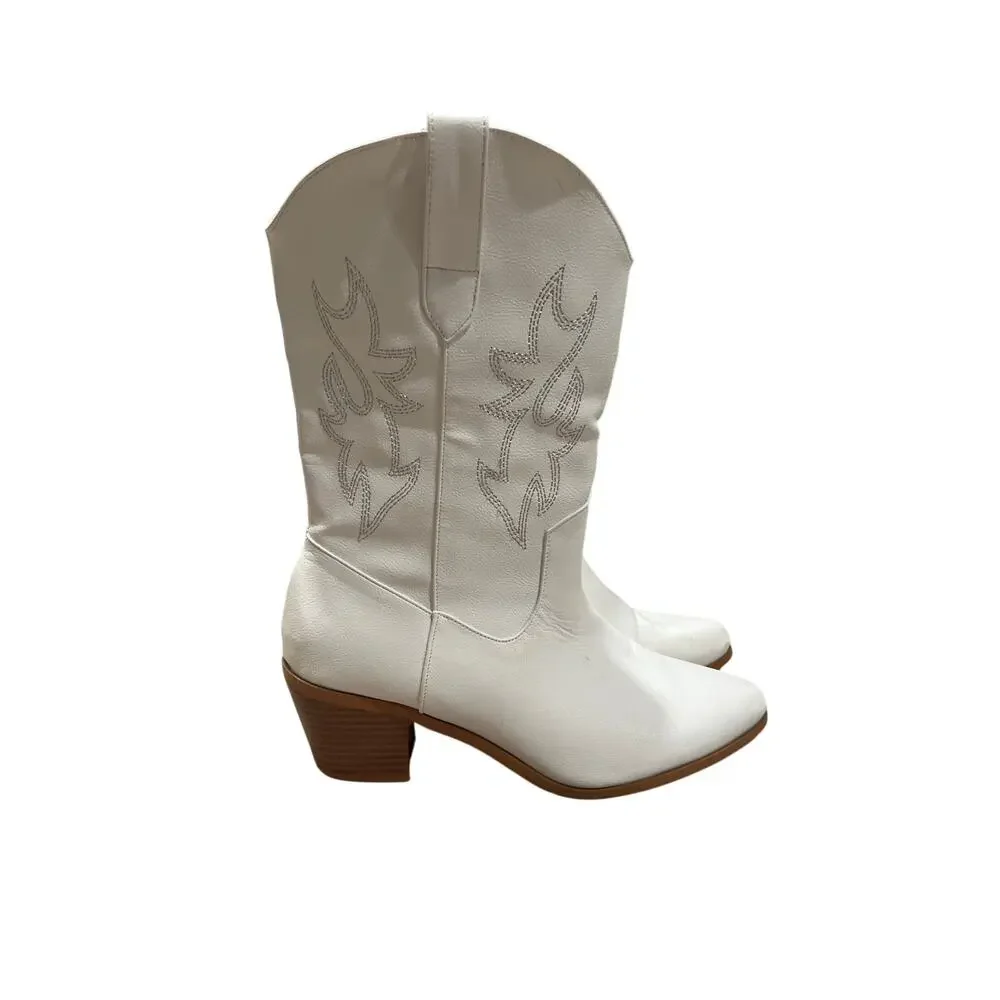 White, Faux Leather, Cowboy Boots, Size 10, 1445